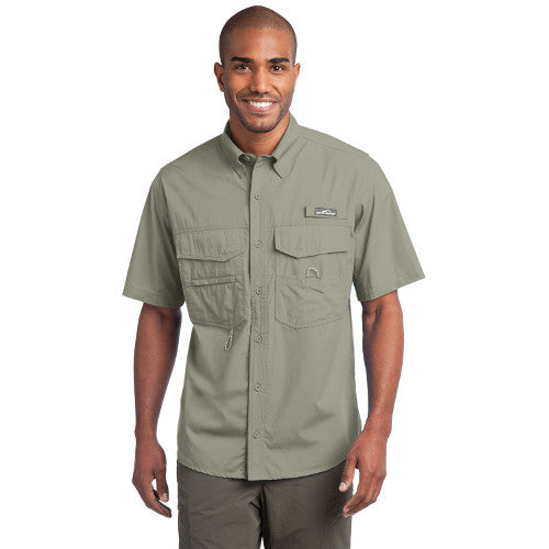 Embroidered Eddie Bauer Short Sleeve Fishing Shirt in Blue Gill